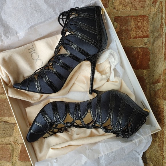 PRISTINE! JIMMY CHOO "FELINE" BLUE SUEDE AND ELAPHE SNAKE BOOTIES, 39 - Picture 6 of 16